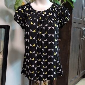Style & Co. Black and Yellow Patterned Blouse
